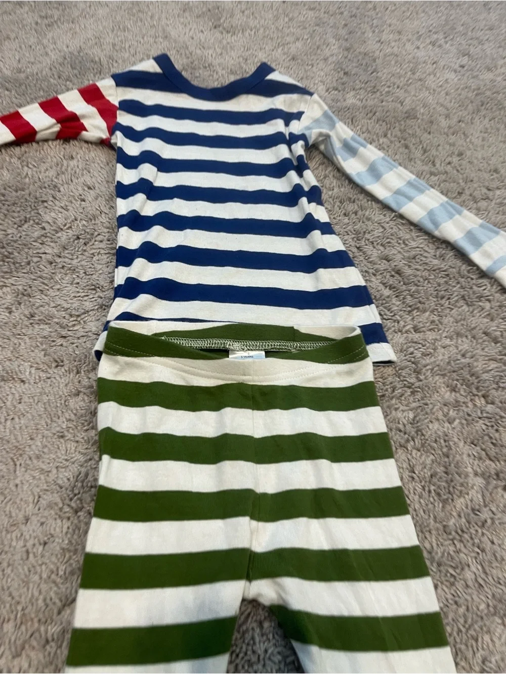 Striped Kids One-Piece Pajama - Blue, Red, Light Blue & Green